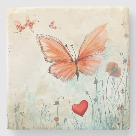 Butterfly Love Stenen Onderzetter (Voorkant)