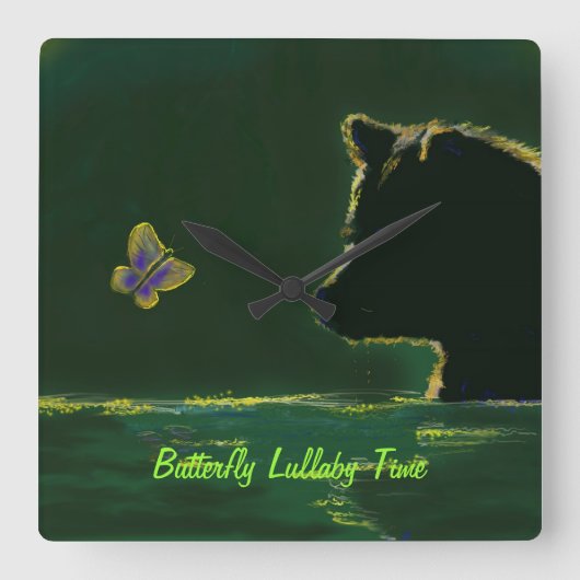 Butterfly Lullaby Time Wall Clock Vierkante Klok (Voorkant)