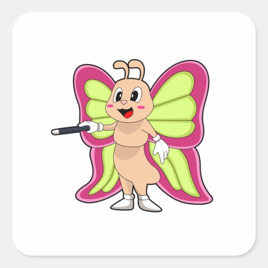 Butterfly Magic Wand Vierkante Sticker (Voorkant)