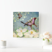 Butterfly Magnolia Floral Blue Waterverf Vierkante Klok (Huis)
