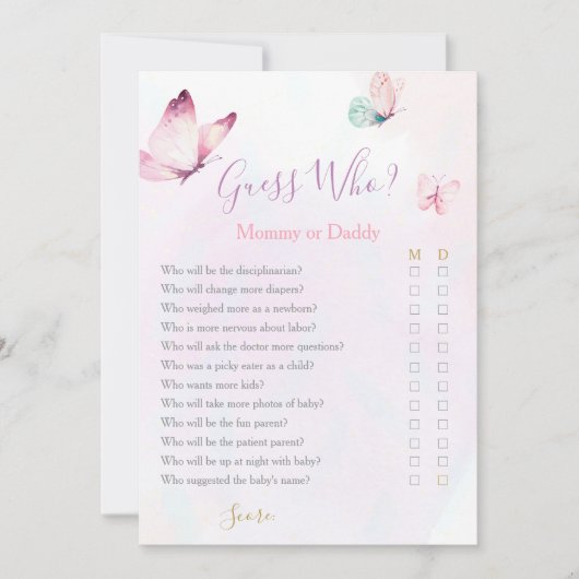 Butterfly Mama of Daddy Baby shower spel Kaart (Voorkant)