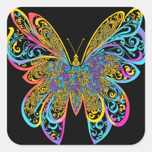 BUTTERFLY MANDALA ART FOR SPIRITUEEL MEDITATION VIERKANTE STICKER (Voorkant)