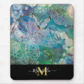 Butterfly Mandala Personaliseer Monogram Muismat (Voorkant)