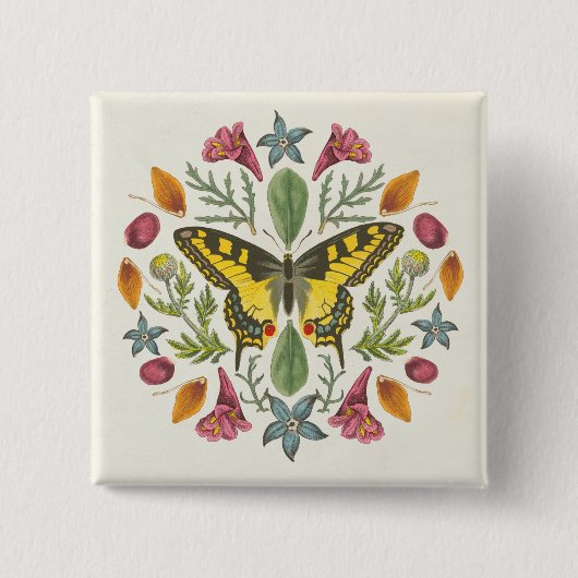 Butterfly Mandala Vierkante Button 5,1 Cm (Voorkant)