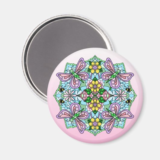 Butterfly Mandala Whimsical Hand Drawn Magneet (Voorkant / Achterkant)