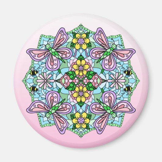 Butterfly Mandala Whimsical Hand Drawn Magneet (Voorkant)