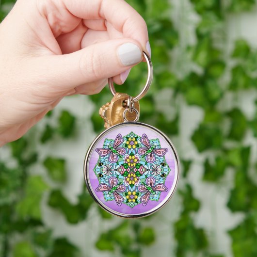 Butterfly Mandala Whimsical Hand Drawn Sleutelhang Sleutelhanger (Hand)