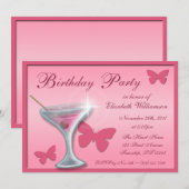 Butterfly Martini uitnodigingen voor verjaardagsfe (Voorkant / Achterkant)