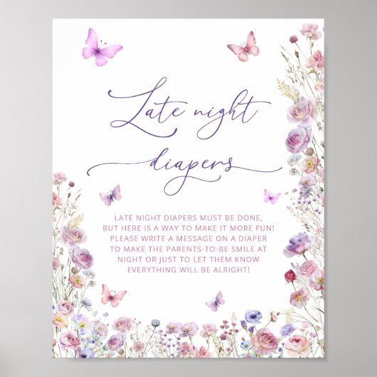 Butterfly Meadow Baby shower Late Night Luiers Poster (Voorkant)