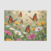 Butterfly Meadow Seamless Pattern Vibrant Flowers Tissuepapier (Voorkant)