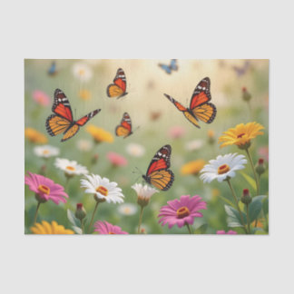 Butterfly Meadow Seamless Pattern Vibrant Flowers Tissuepapier