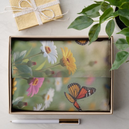 Butterfly Meadow Seamless Pattern Vibrant Flowers Tissuepapier (Geschenk)