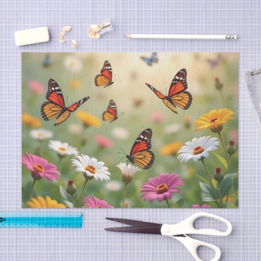 Butterfly Meadow Seamless Pattern Vibrant Flowers Tissuepapier (Craft)