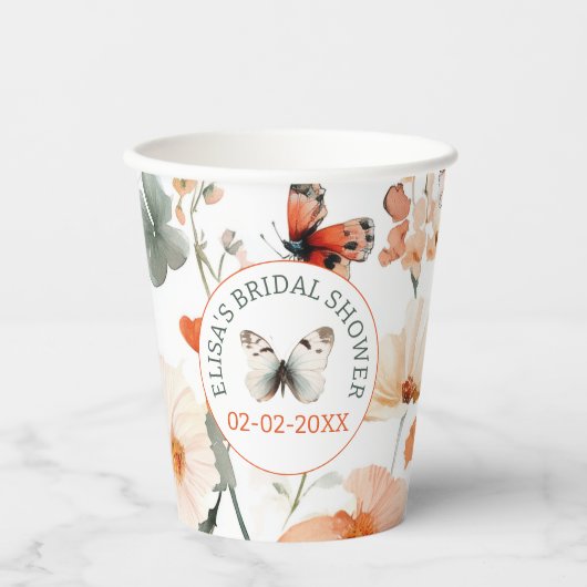 Butterfly Meadow Waterverf CUSTOM Vrijgezellenfees Papieren Bekers (Voorkant)