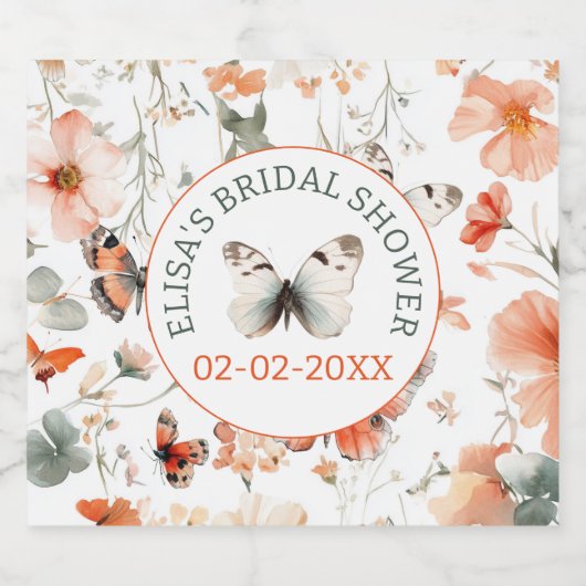 Butterfly Meadow Waterverf CUSTOM Vrijgezellenfees Sparkling Wijnetiket (Enkel label)