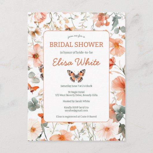 Butterfly Meadow Waterverf Vrijgezellenfeest Party Briefkaart (Voorkant)