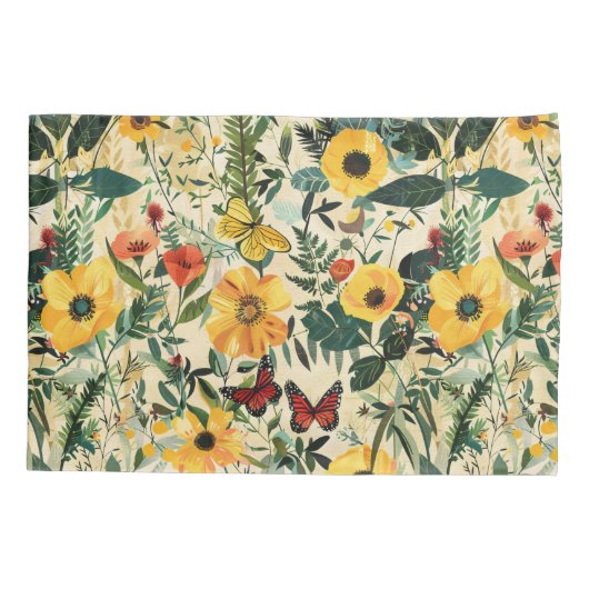 Butterfly Meadow Whimsical Floral Pillow Sham Kussensloop (Achterkant-Links)