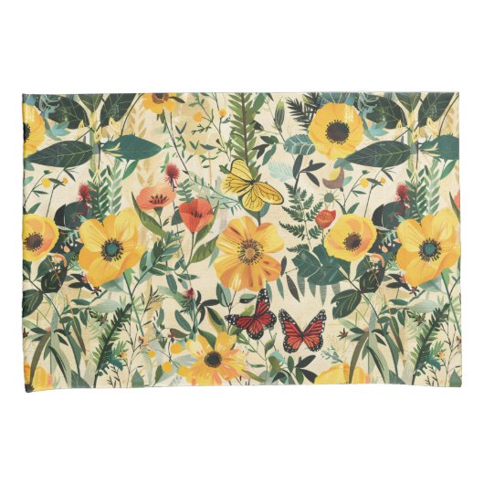 Butterfly Meadow Whimsical Floral Pillow Sham Kussensloop (Voorkant-Rechts)