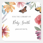 Butterfly Meadows Baby shower Bookplate Vierkante Sticker (Voorkant)