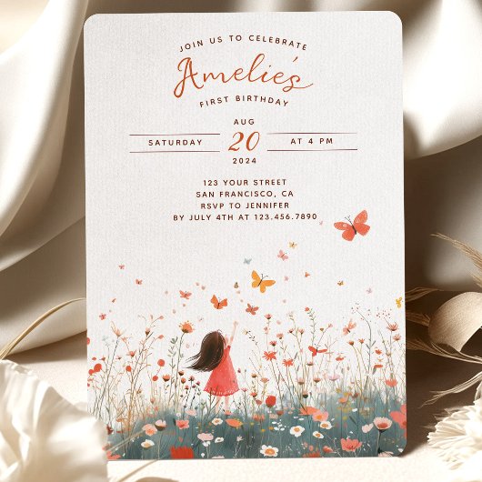 Butterfly Meadows Eerste Verjaardag Uitnodiging