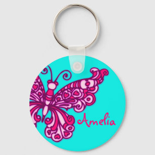 Butterfly meisjes aqua roze naam sleutelhanger