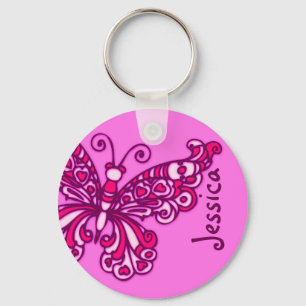 Butterfly meisjes roze naam sleutelhanger