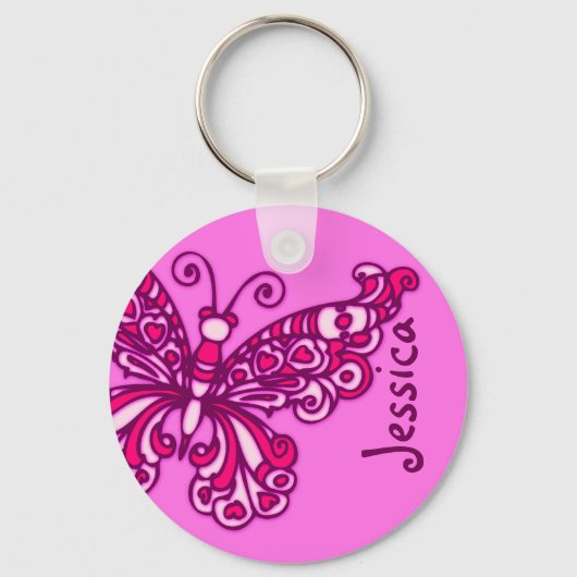 Butterfly meisjes roze naam sleutelhanger (Voorkant)