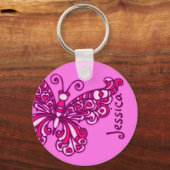 Butterfly meisjes roze naam sleutelhanger (Voorkant)