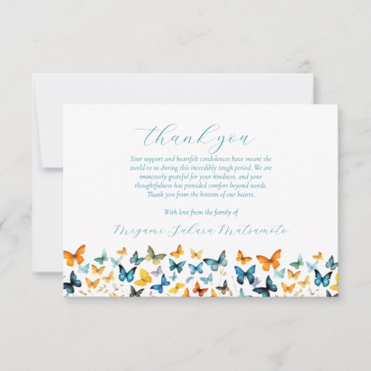 Butterfly Memorial Dank u kaart - Blauwgroen Terug (Voorkant)