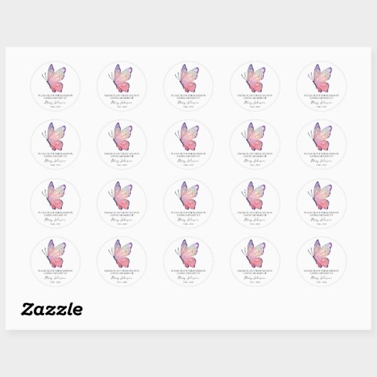 Butterfly Memorial Funeral Seed Packet Ronde Sticker (Vel)