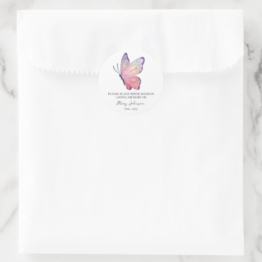 Butterfly Memorial Funeral Seed Packet Ronde Sticker (Tas)