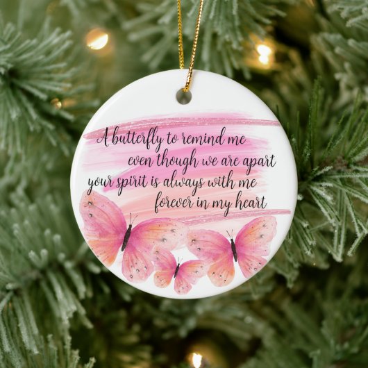 Butterfly Memorial Glitter Floral Poem Keramisch Ornament (Boom)