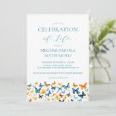 Butterfly Memorial Invitation - Blauwgroen terug Kaart (Staand voorkant)