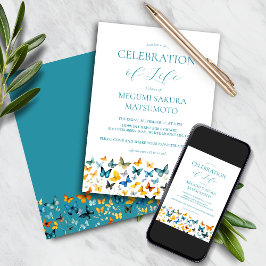 Butterfly Memorial Invitation - Blauwgroen terug Kaart