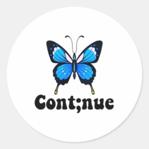 Butterfly Mental Health Continue Semicolon Ronde Sticker