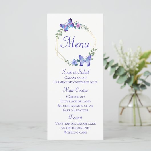 Butterfly Menu Blue Butterflies Floral Wedding (Staand voorkant)