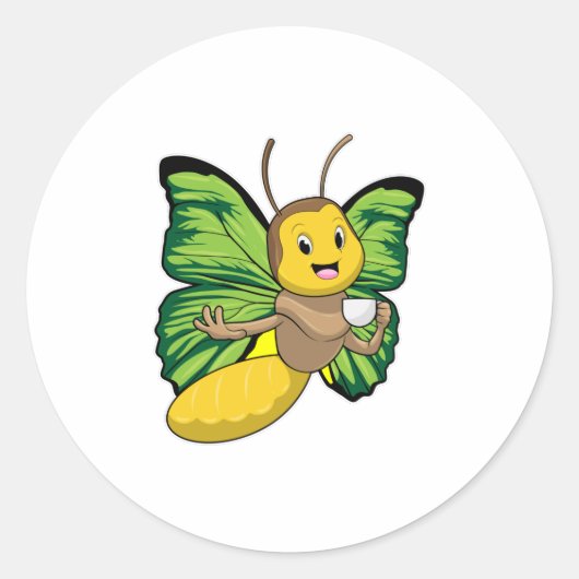 Butterfly met beker koffie ronde sticker (Voorkant)