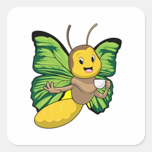 Butterfly met beker koffie vierkante sticker (Voorkant)