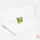 Butterfly met beker koffie vierkante sticker (Envelop)