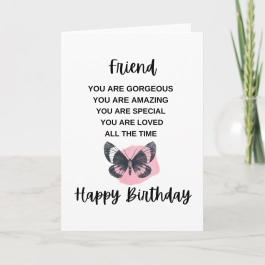 Butterfly met Birthday-bericht voor je vriend Kaart (Voorkant)