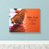 Butterfly met goddelijk Inspirerend citaat Canvas Afdruk (Insitu (Houten vloer))