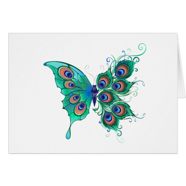 Butterfly met Green Peacock Feathers (Voorkant Horizontaal)