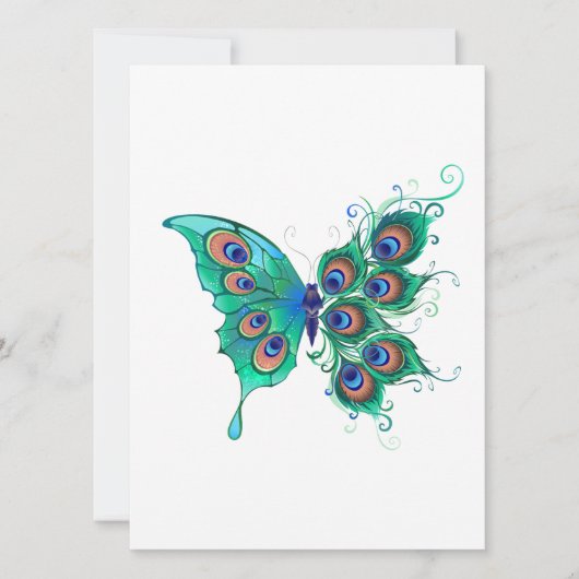 Butterfly met Green Peacock Feathers Aankondiging (Voorkant)