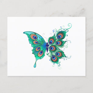 Butterfly met Green Peacock Feathers Aankondigingskaart