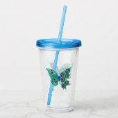 Butterfly met Green Peacock Feathers Acryl Drinkbeker (Achterkant)