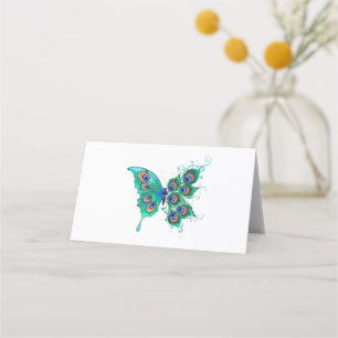 Butterfly met Green Peacock Feathers Afsprakenkaart