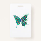 Butterfly met Green Peacock Feathers Badge (Voorkant)
