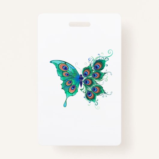 Butterfly met Green Peacock Feathers Badge (Voorkant)