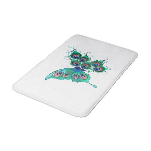Butterfly met Green Peacock Feathers Badmat (Gekanteld)