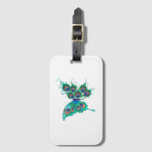 Butterfly met Green Peacock Feathers Bagagelabel (Voorkant (verticaal))